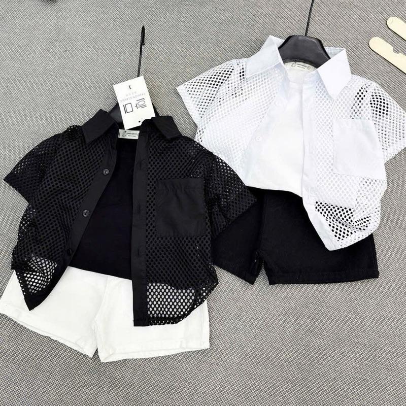(DEAL TẶNG KÍNH VÀ VÒNG CỔ)Bộ quần áo 3 chi tiết lưới mềm mât cho bé trai size 8-28kg