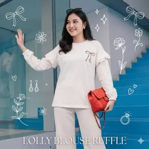 UMMIALI - ATASAN WANITA LOLLY BLOUSE RUFFLE WANITA LENGAN PANJANG COTTON SOFT COQUETTE CASUAL DAILY TSHIRT