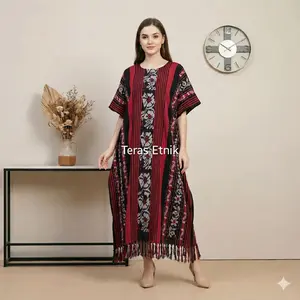 Kaftan Tenun Wanita Modern Tenun Premium - Baju Kaftan Jumbo Wanita - Kaftan Tenun Lebaran
