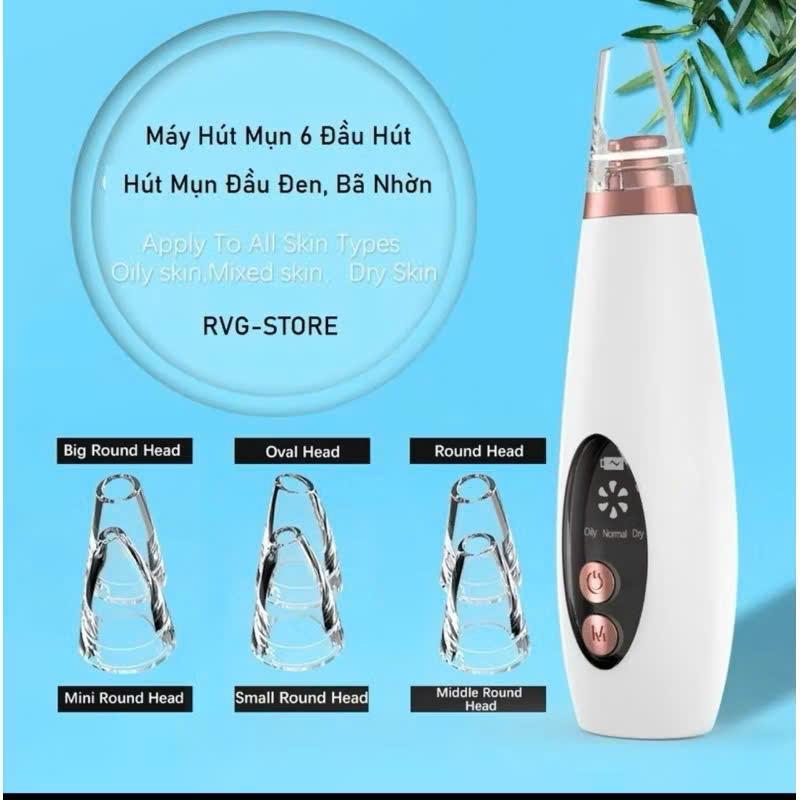Máy hút mụn cao cấp kèm 6 đầu hút, máy hút mụn cầm tay hút sạch mụn đầu đen,…