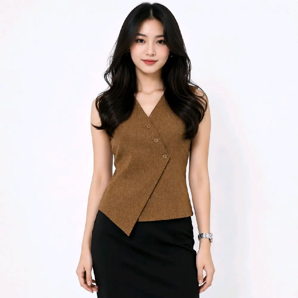 LUCKY TRENDY - Vest Atasan Wanita Crop - Rompi Sleeveless Top - V-neck Halter