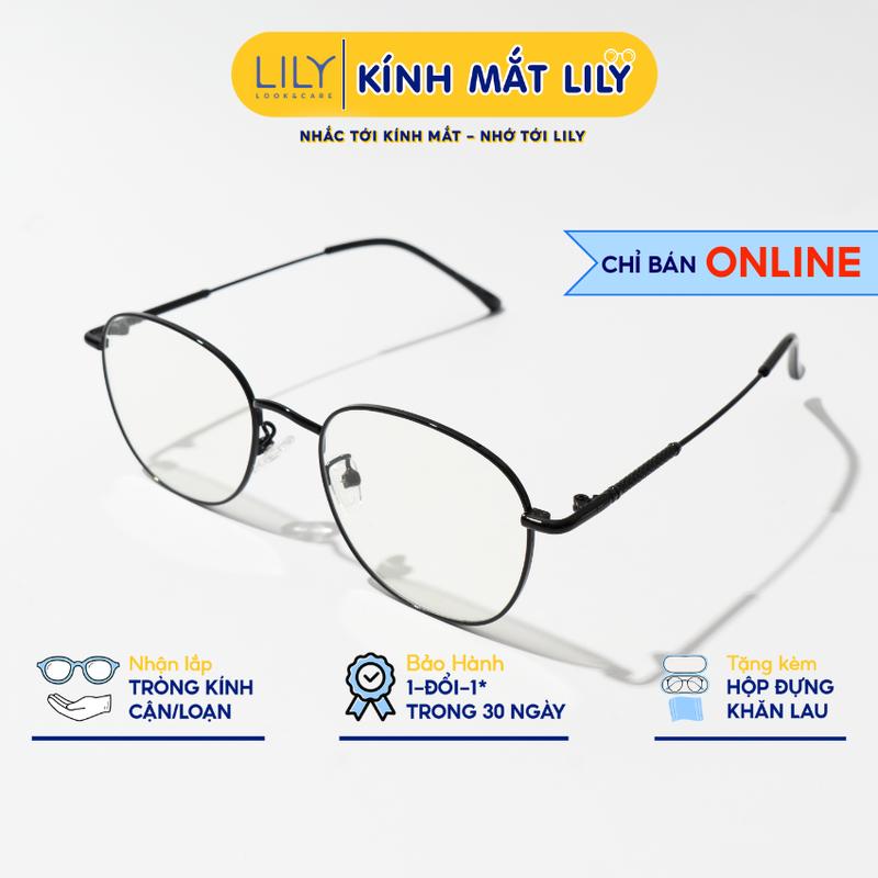  Gọng kính cận nam nữ Lilyeyewear mắt tròn chất liệu kim loại phụ kiện thời trang 28107 
