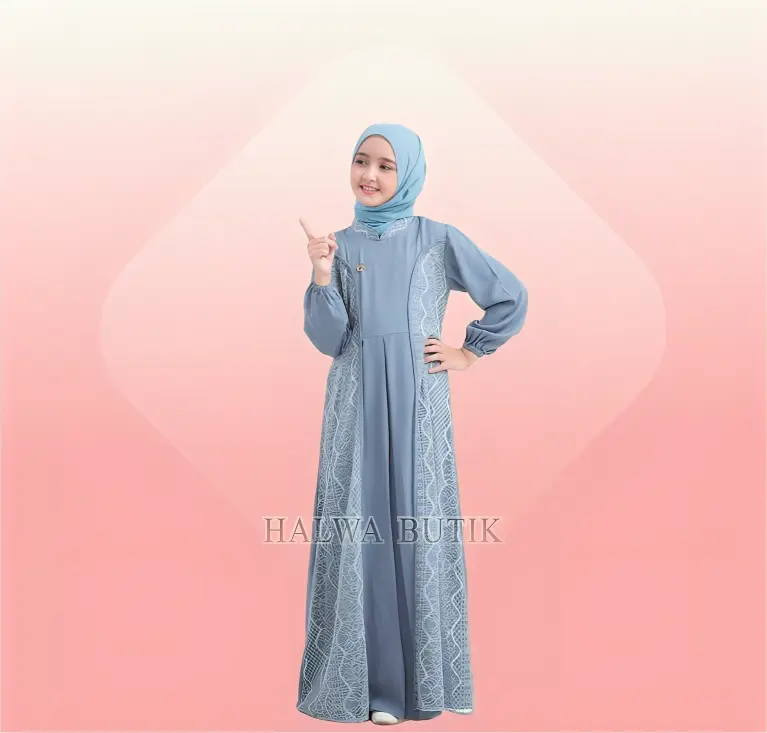 Cendana Baju Gamis Anak Remaja Tanggung 11-15 tahun Gamis Cringkle mix Brukat - Baju Lebaran Anak Perempuan 2025 Dress Muslim Syari Nyaman Crinkle Simple