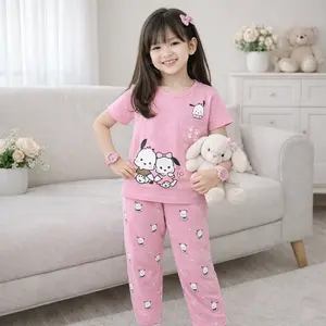 We3 Setelan Baju Tidur Harian Anak Perempuan Tangan Pendek Celana Panjang Usia 4-10 Tahun