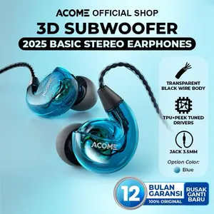BEST SELLER ACOME 3D Subwoofer Headphones Powerfull Bass Transparent Black Wire Body Garansi Resmi 1 Tahun ACE01