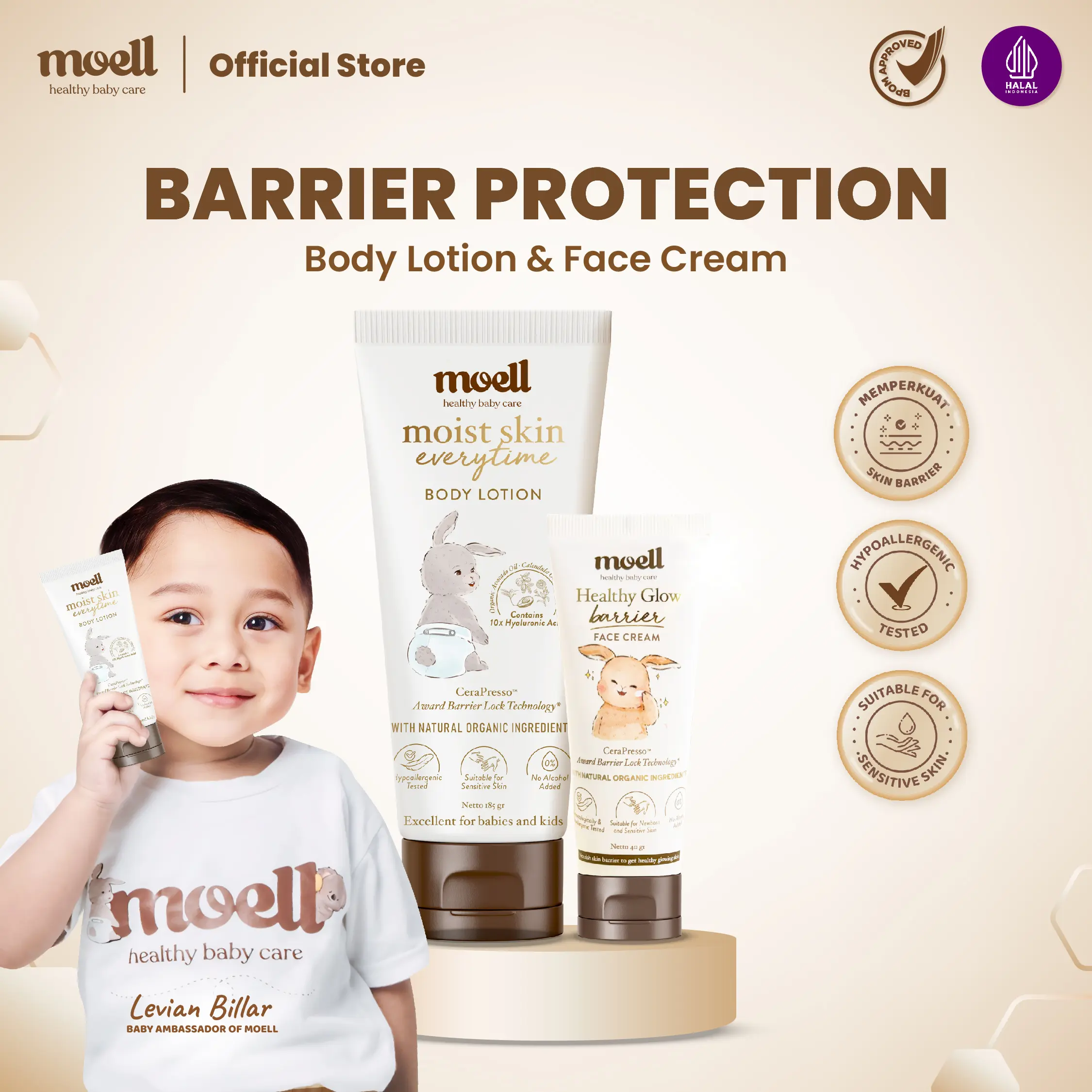 Moell Special Bundling Face Cream 40ml & Body Lotion 185ml / Skincare Baby / Natural Organic