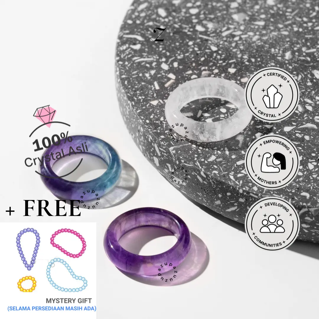 Zupazupazuu Crystal Rings - Cincin Titanium Anxiety Rings Wanita [Free Gift Kristal Gelang/Kalung/Cincin Random]