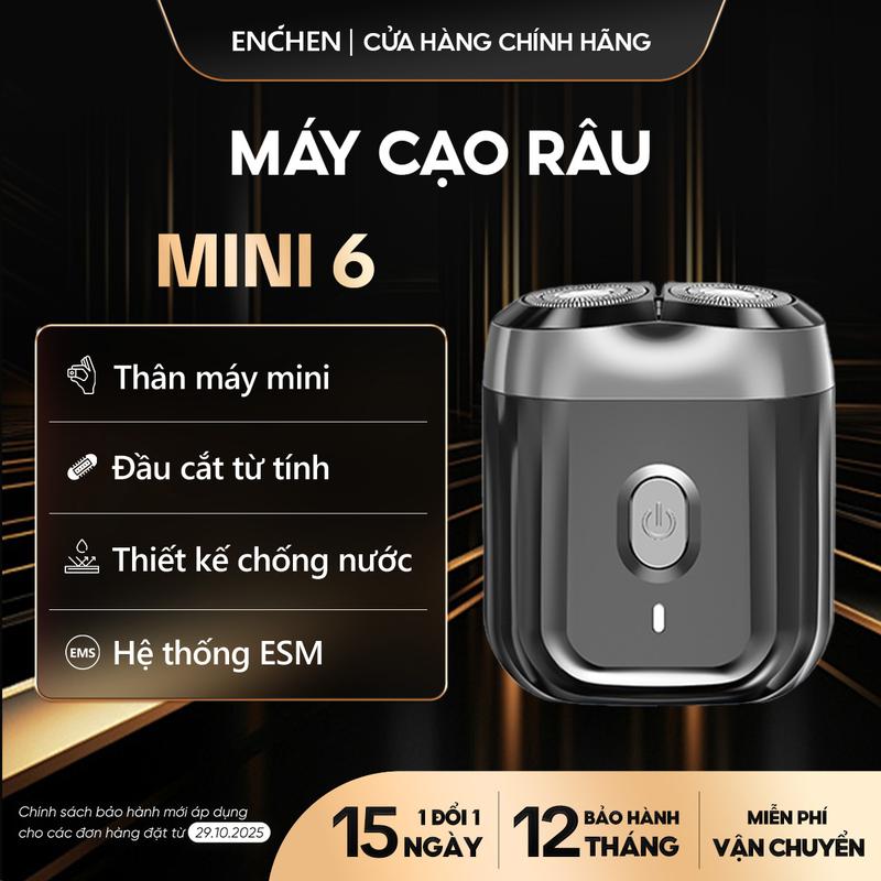   Enchen   Máy cạo râu Enchen Mini 6 lưỡi dao kép mỏng đầu cạo 3D chống nước IPX7 hỗ trợ cạo khô & ướt pin sạc type C sử dụng đến 2 tháng - BH 12 tháng 