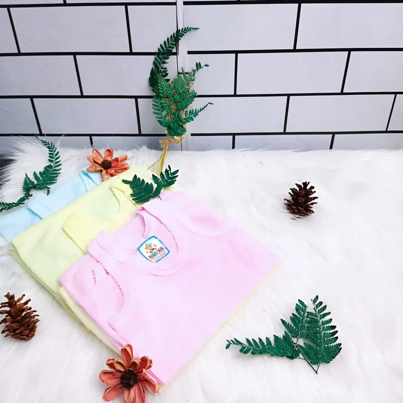 PAKET 12 PCS 6 PCS Singlet Kaos sangsang Dalam Anak laki laki dan Bayi Unisex Bahan katun Umur 0 - 5 Tahun Biru Kuning Perempuan Cewek Cowok 4