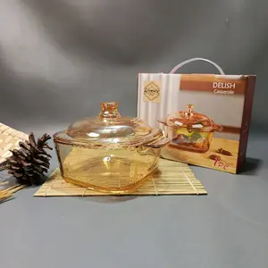 DELISH PANCI KACA CASSEROLE GOLD, MANGKOK SAJI KACA SEGI TAHAN PANAS (tdk di kompor) Kitchenware