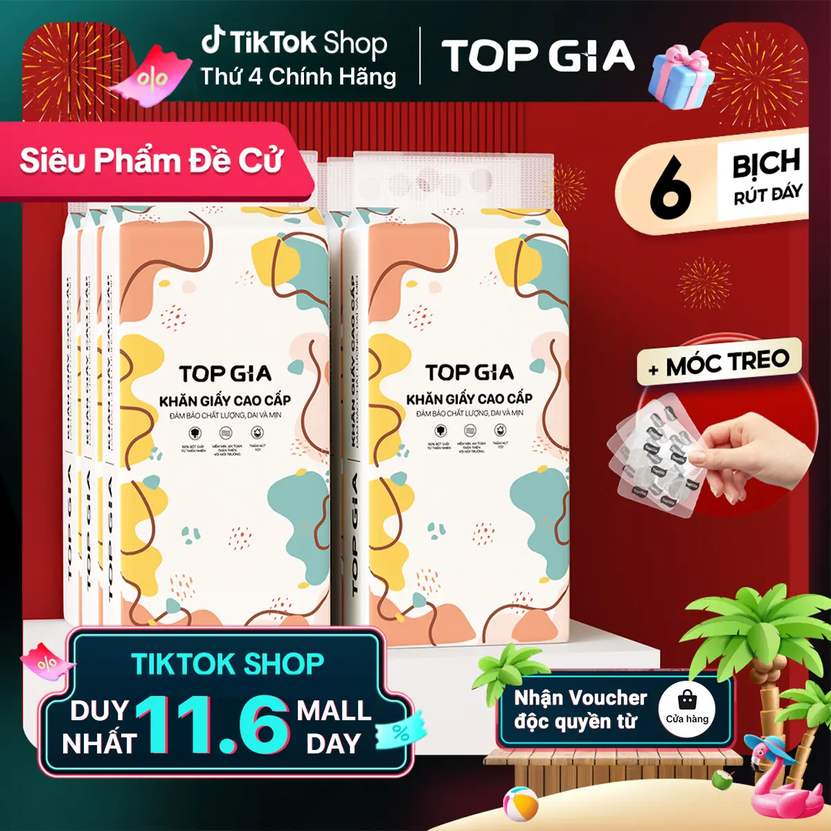 (Siêu Sale) Combo 6 Bịch Khăn Giấy Đa Sắc Treo Tường (Mua 1 Tặng 3 Móc Treo Tường) Giấy Ăn Rút An Toàn Lành Tính Giấy Vệ Sinh