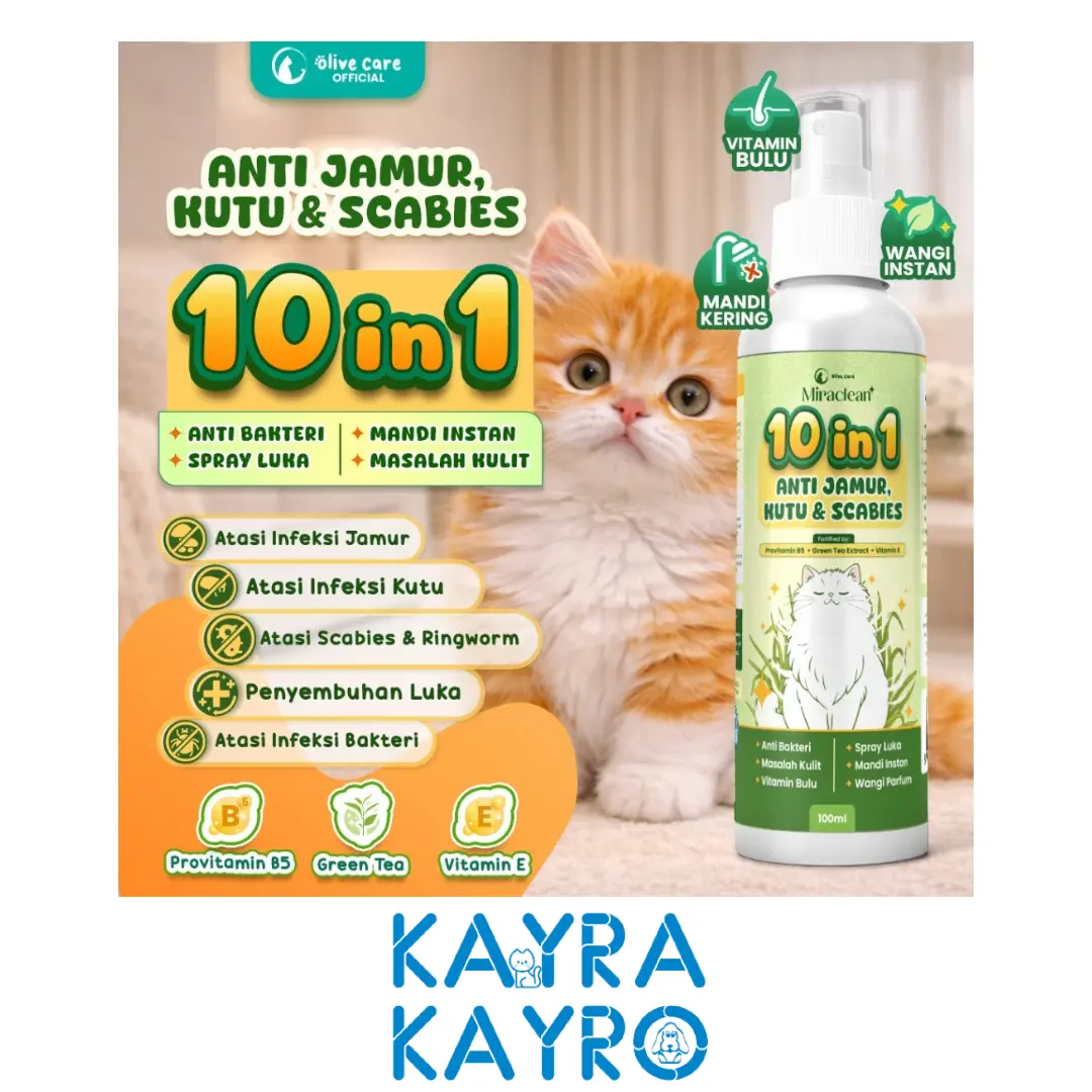 Olive Care Miraclean 10 in 1 All Skin Solution Cat 100 mL - Obat Jamur, Kutu, Scabies & Sakit Kulit Kucing