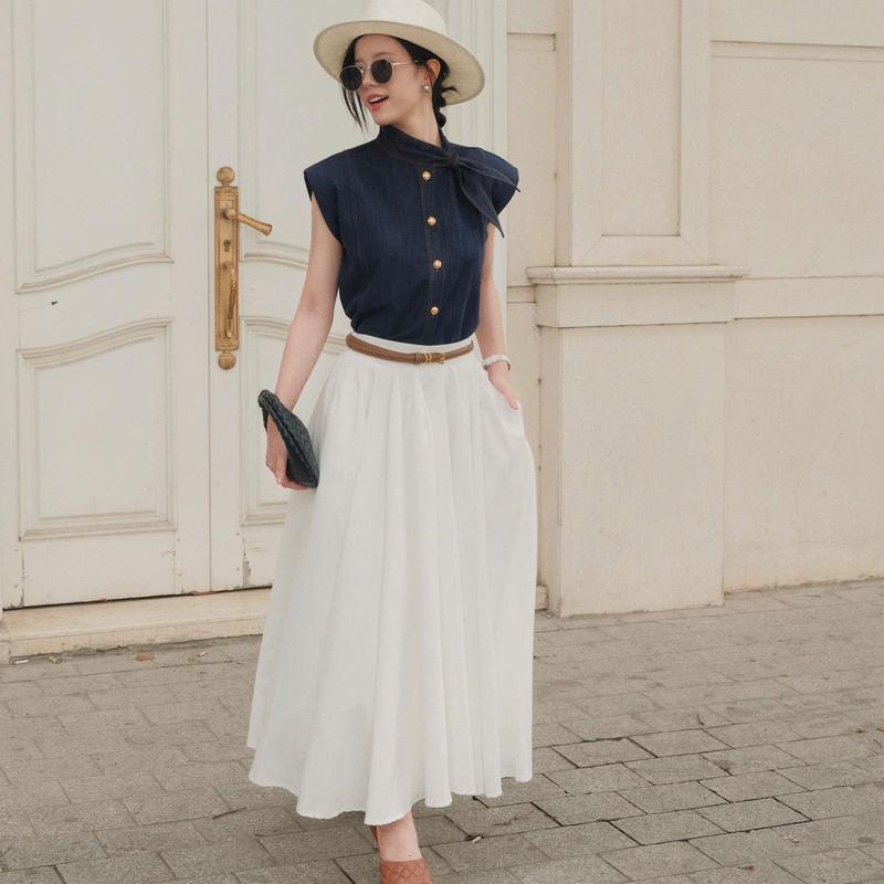 Chân váy dáng dài LONG PLEATED  SKIRT phối chun Freesize cho Nữ SHEMODA phong cách trẻ trung, thanh lịch