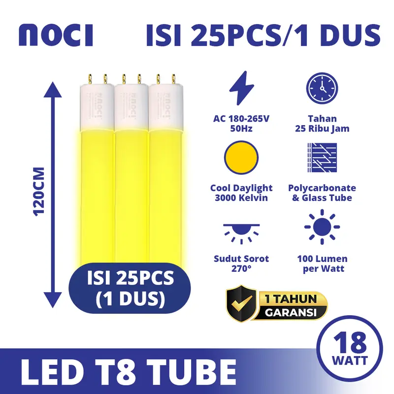 Noci Lampu TL LED Tube Light T8 9-30 Watt Cahaya Putih/Kuning Hemat Daya | QTY 1 = ARTINYA BELI 1 DUS ISI 25PCS
