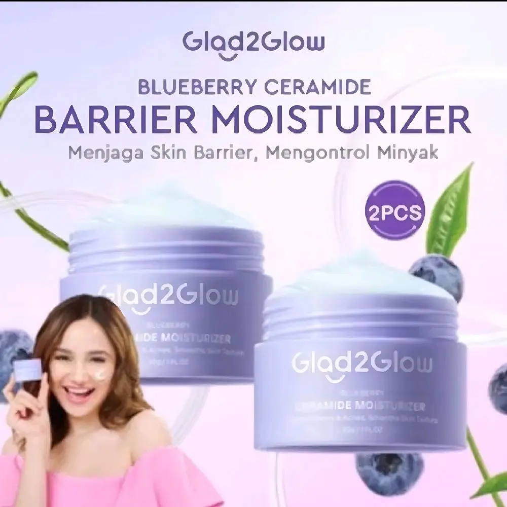 Glad2Glow Moisturizer Blueberry 5X Ceamide Dark Spot Berjerawat Ceramide Exfoliating Mencerahkan Pencerah Wajah Arbutin Hitam Niacinamide Cooling Komedo Kusam Pha Vitamin Acid Kering Extract Aging mostu g2g ungu