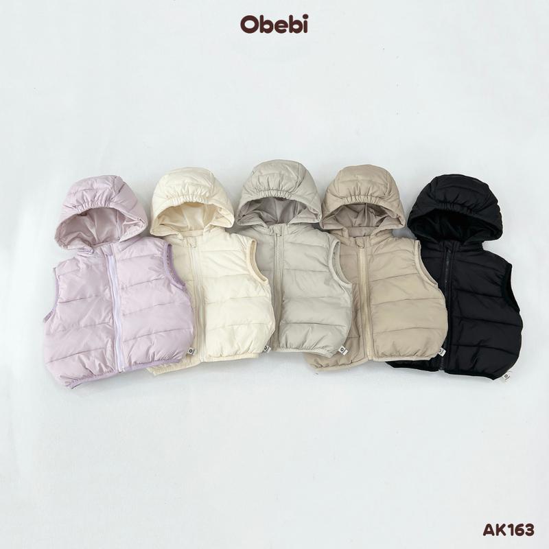  AK163 Áo Gillet Phao Siêu Nhẹ Giữ Ấm Mũ Tháo Rời Thời Trang Mùa Đông Cho Bé Trai Bé Gái Obebi 