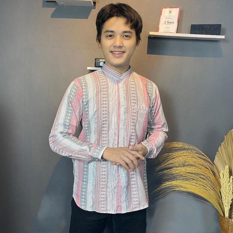 Product Introduction of HM - Kemeja koko pria Dewasa lengan panjang Motif salur Batik, Atasan baju lebaran Keren Muslim terbaru 2025.Katun Formal Casual Santai 10
