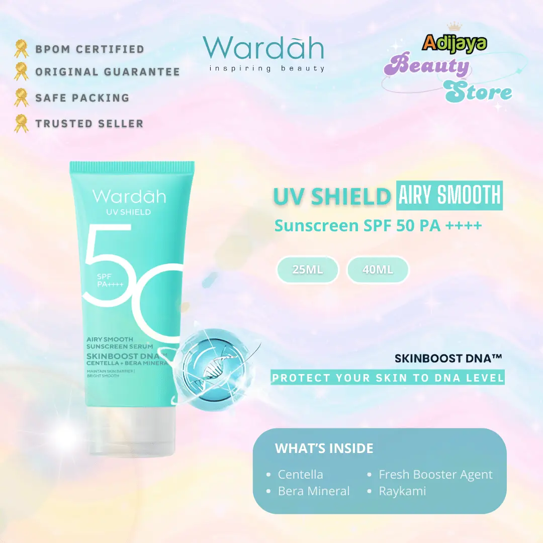 Wardah UV Shield Airy Smooth Sunscreen Serum SPF 50 PA++++ Mengandung Centella Asiatica, Menjaga Skin Barrier, Matte dan Ringan, Mencerahkan Kulit - 25ml | 40ml