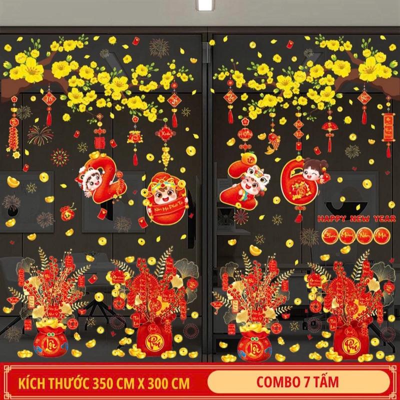   Nhiều mẫu  Decal dán Tết 2026 Hit tĩnh điện  KHÔNG KEO  chữ việt ,in 2 mặt dán kính. 