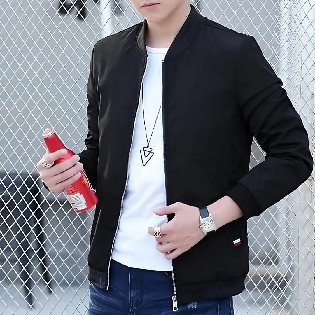 Bomber Jaket Hitam Waterproof Polos Pria