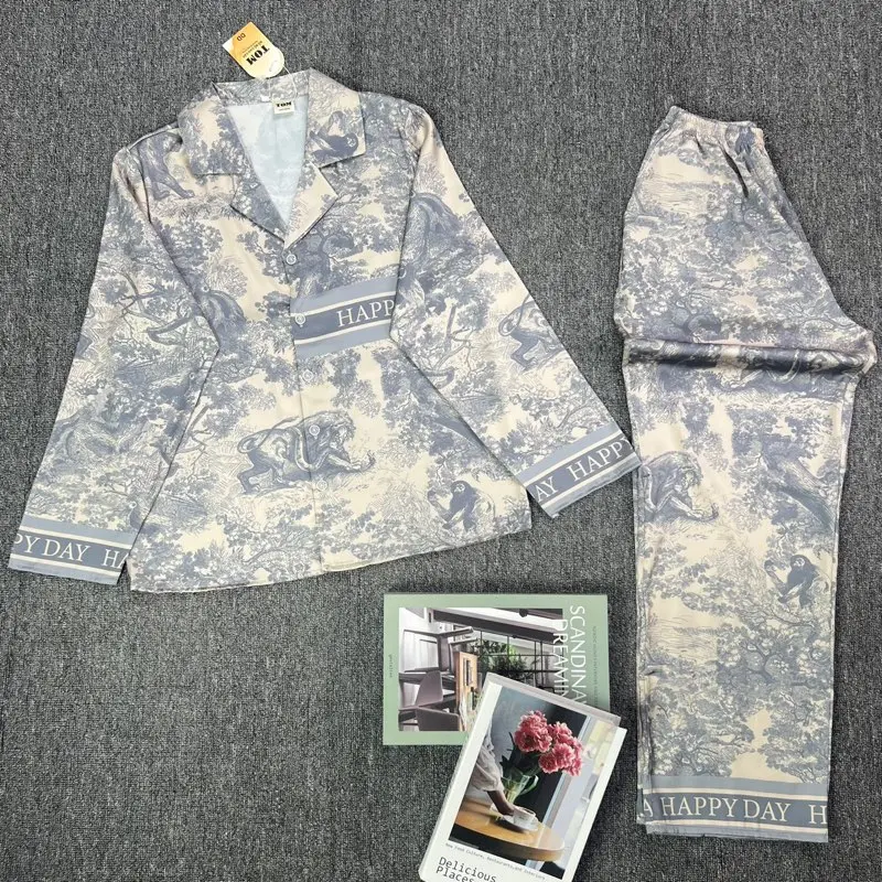 Đồ Bộ Pijama Lụa LaTin Tơ Tằm Hoạ Tiết Rừng Thiết Kế Nữ (Có Túi 40kg-58kg) 0