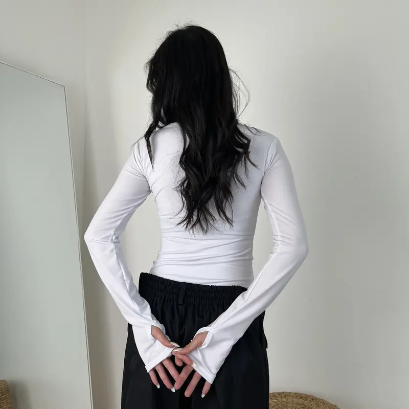 Lassmee | MINJI Baju Atasan Wanita Long Sleeve Leher Kotak / Bodysuit Basic Polos Lengan Panjang Leher Kotak / Kaos Jersey Spandex Square Neck 4