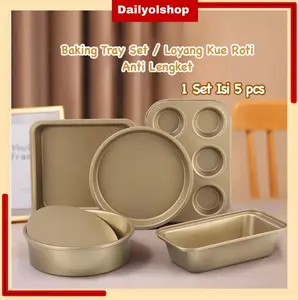 Set Loyang Kue Roti 5Pcs Anti Lengket High Carbon Steel / Baking Tray Non Stick / Loyang Roti/ Bread Pan