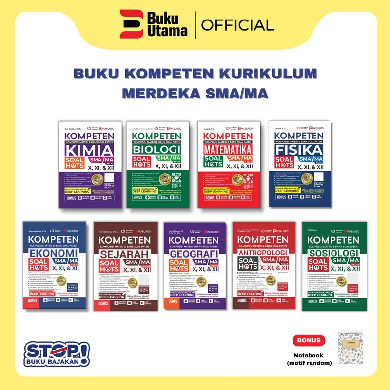 BUKU KOMPETEN KURIKULUM MERDEKA SMA/MA KELAS 10, 11, 12 PERMAPEL FISIKA,KIMIA, BIOLOGI, MATEMATIKA, EKONOMI, SEJARAH, GEOGRAFI, ANTROPOLOGI, SOSIOLOGI (MENCAKUP MATERI, DRILLING SOAL, RUMUS PATEN DAN PEMBAHASAN) Soft Cover