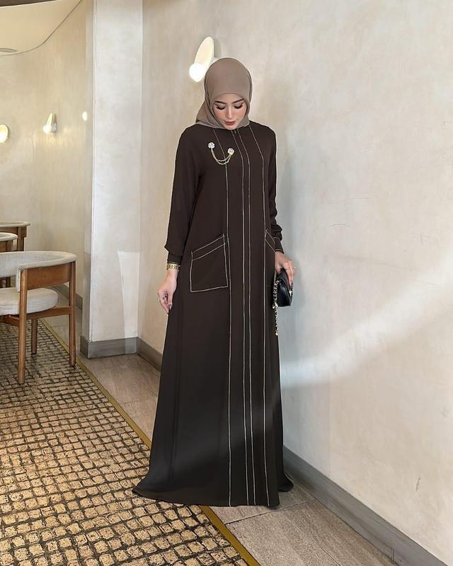 Marwa Gamis Ceruty Babydoll Aplikasi Jahitan Timbul gamis cantik elegan terbaru size M L XL XXL Muslim Wanita Dress Mewah Syari Simple Lebaran Pesta Dewasa Maxi Kondangan 2
