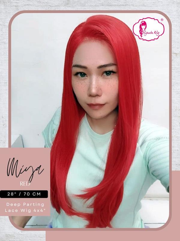 RyuutaWig Half Lace Wig Free Parting Miya Deep Part Miya Red Merah 1