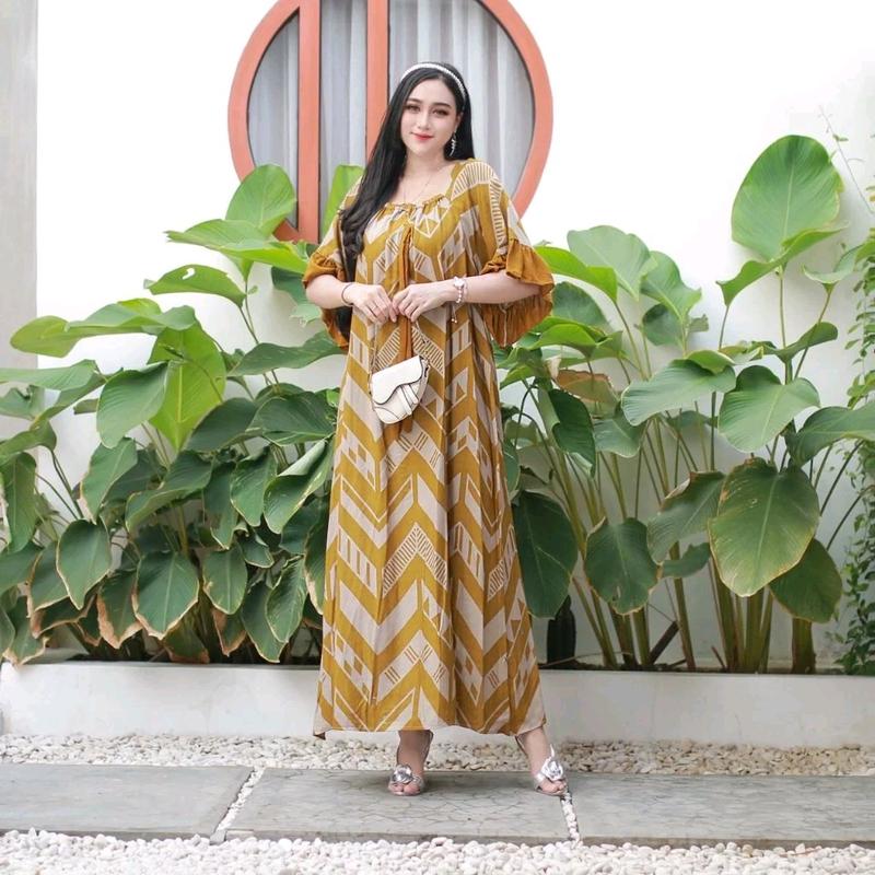 SEDRESS INARA ZIKZAK JUMBO VIRAL KEKINIAN DASTER LONGDRES GAMIS TERBARU TERLARIS TERMURAH Tidur Menyusui Melar Rayon Casual Motif 5