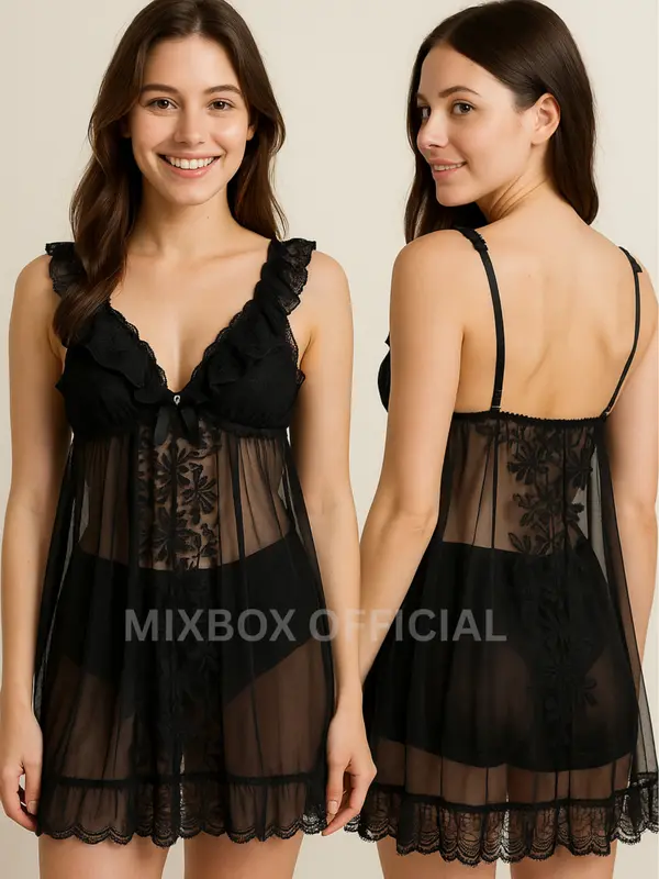 Mixbox Dress Dinas Malam Full Brukat Lace Lingerie V Neck Jumbo Terbaru LD 130 - Susan 2