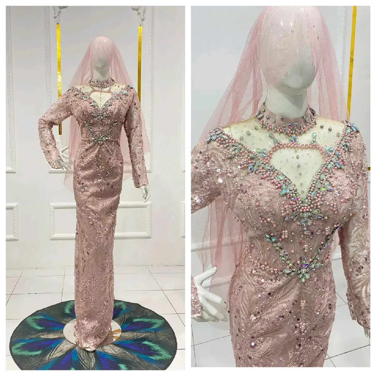gaun pengantin model span warna rose gold premium