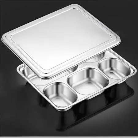 Food Tray Piring 5 Sekat Stainless Steel SUS Emboss 304 BGN - Tempat Makan - Ompreng READY STOCK 3