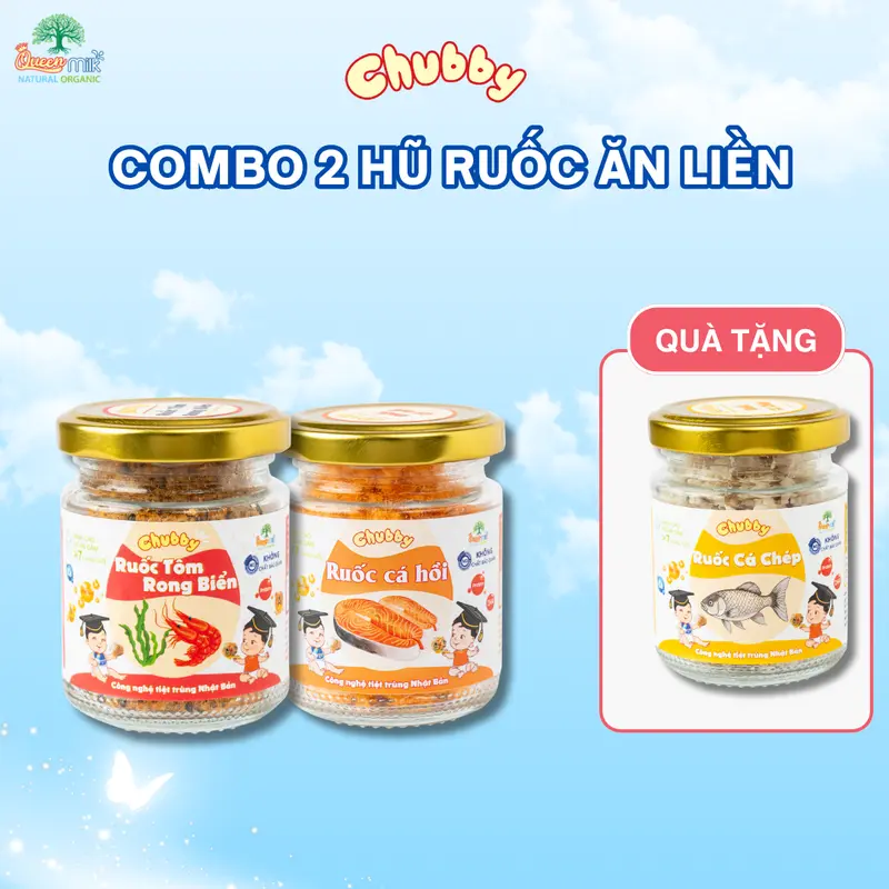 COMBO SIÊU VIP Mua 2 tặng 1 ruốc ăn liền 55gr CHUBBY Cho bé từ 7 tháng tuổi - Ruốc cá hồi, Ruốc cá chép, Ruốc tôm rong biển 0