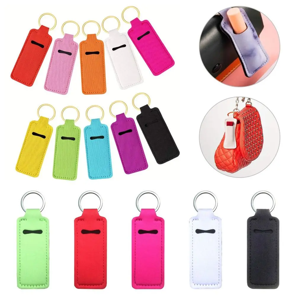 ecret Portable Neoprene Lipstick Keychain Bag Multicolour Rectangle Lipstick Pouch Keyring Chapstick Bag Lip Balm