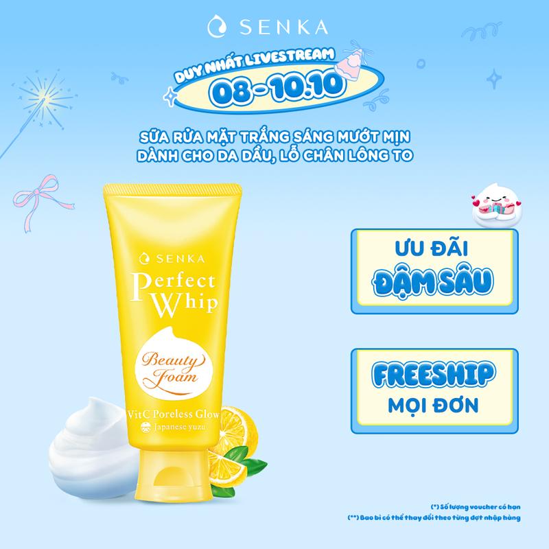 [Livestream new] Sữa rửa mặt sáng mịn mờ thâm SENKA PERFECT WHIP VITC PORELESS GLOW 100G