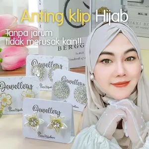 Anting jepit hijab viral (beli 5 free 1) termurah anting klip bunga kelopak fashion earrings korea fashion elegan mewah
