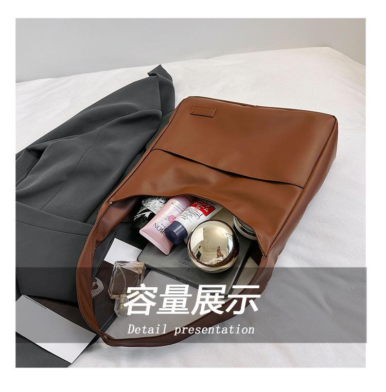 Product Introduction of Fashion Solid Color PU Large Capacity All-Match Tote Bag Shoulder Commuter Bag 5