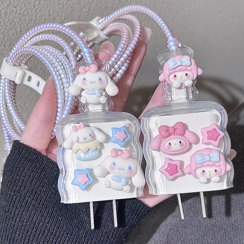4in1 Set Pelindung Kabel Ins Fashion Sanrio LOTSO Cover Silikon Burger Buah Untuk Iphone / Ipad 18w/20w Charger Pelindung Kabel Aksesoris-FE 0