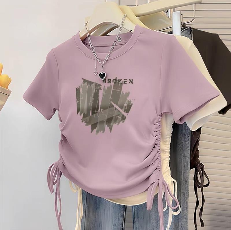 Product Introduction of Kaos Crop Wanita Katun - T shirt Broken Heart Tali Serut Wanita Crop Top 1