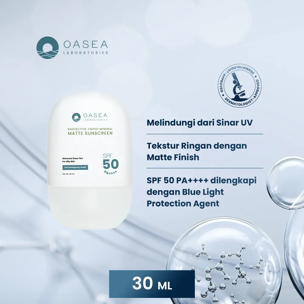Oasea Protective Tinted Mineral Matte Sunscreen - 30ml Wajah Biru Facial Sunblock Berminyak