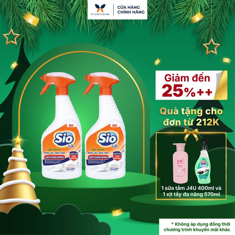  Combo 2 Chai Nước Tẩy Rửa Bồn Cầu Nhà Tắm Trắng Sáng Diệt Khuẩn SIO 750ml - Dạng chai xịt bọt tuyết Hương thơm gỗ sử dụng tiện lợi 