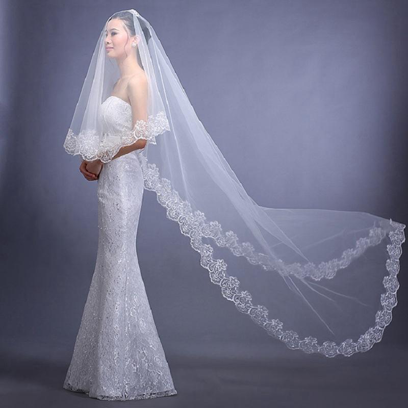 Product Introduction of 3M Bridal Veil Wedding Dress Accessories Bridal Wedding Tiara Wedding White Lace Flower Veil Party Hair Accessories 30