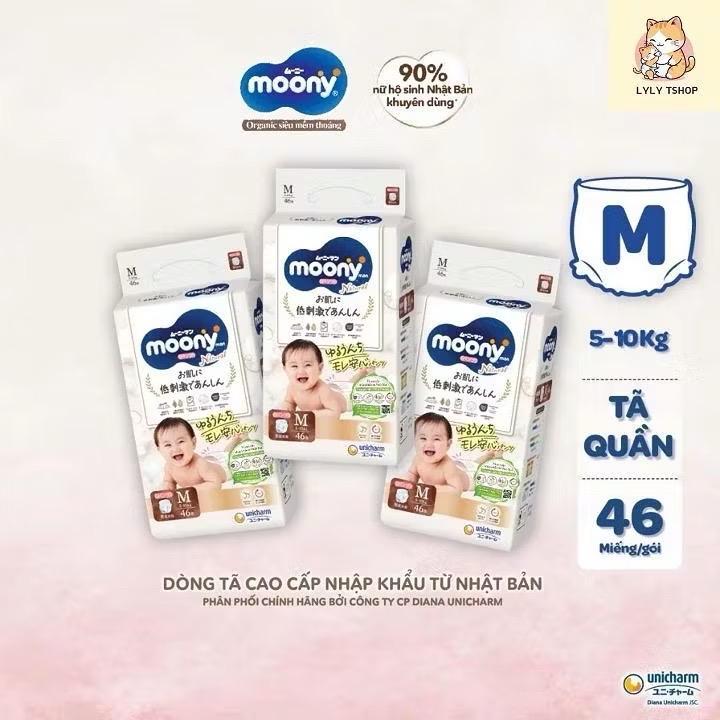 Combo 3 bịch Bỉm dán, quần Moony Natural, Moony trắng, Moony Dịu Nhẹ chính hãng cao cấp cho Bé
