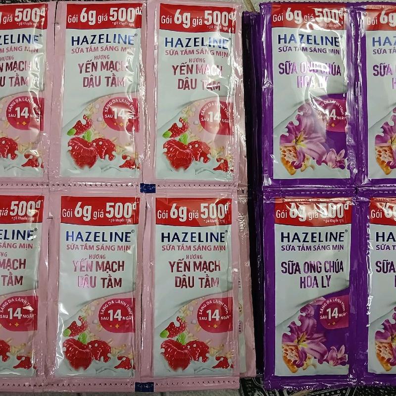 Combo 60 gói sữa tắm Hazeline gói 6g gồm 2 mùi thơm yến mạch dâu tằm và sữa ong chúa hoa ly