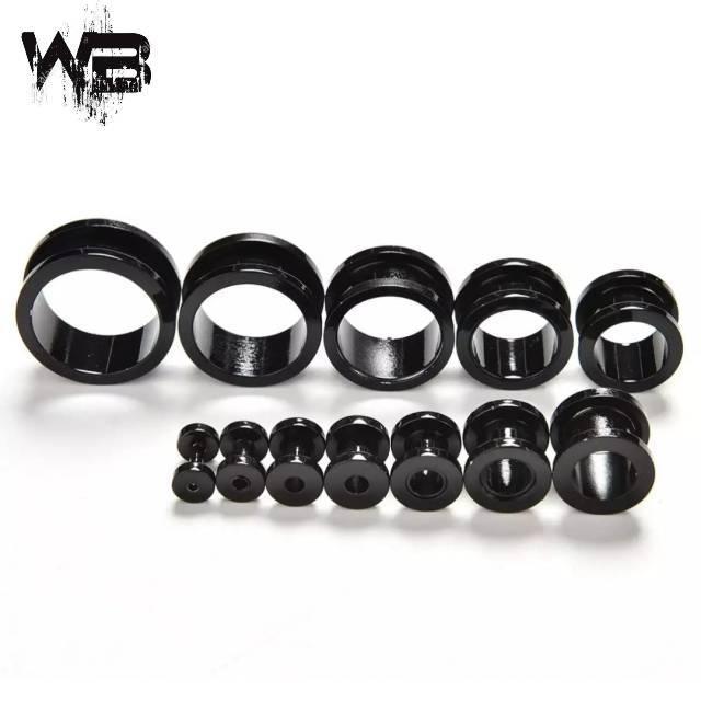 Piercing Earplug Tunnel Anting Plastik karet Hitam Pria Laki-laki 3