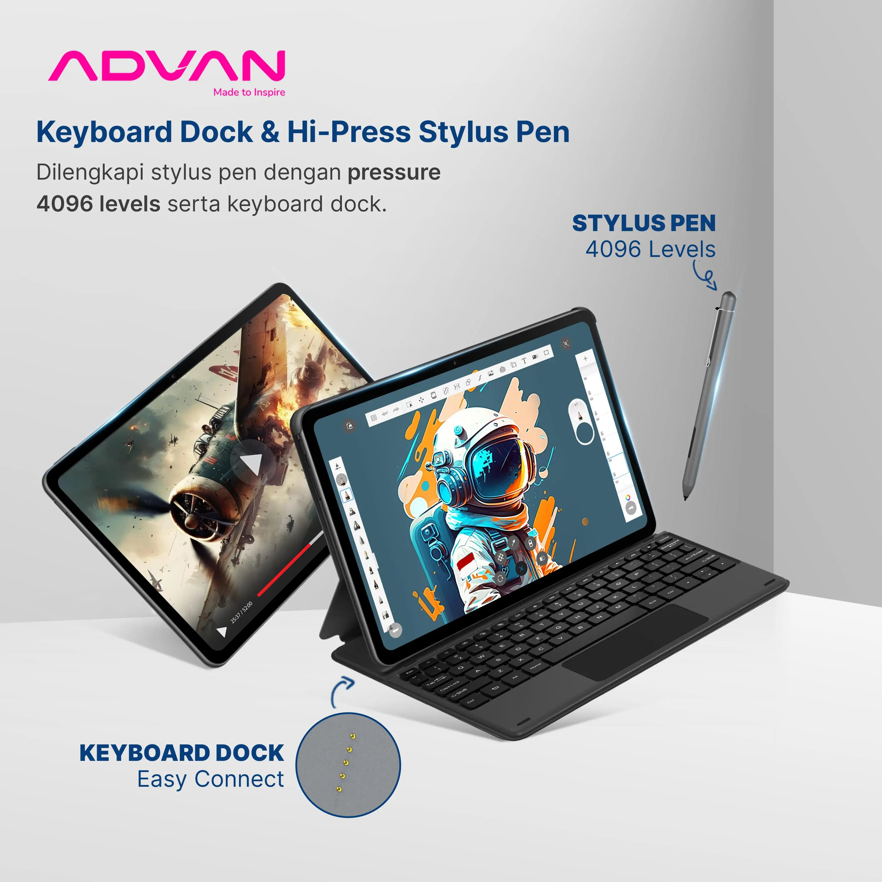 (FREE KEYBOARD + STYLUS PEN) ADVAN Tablet Sketsa 3 6GB/128GB 10.1” Inci HD IPS Dual SIM Card 4G LTE WiFi Bluetooth Tiger T606 Android