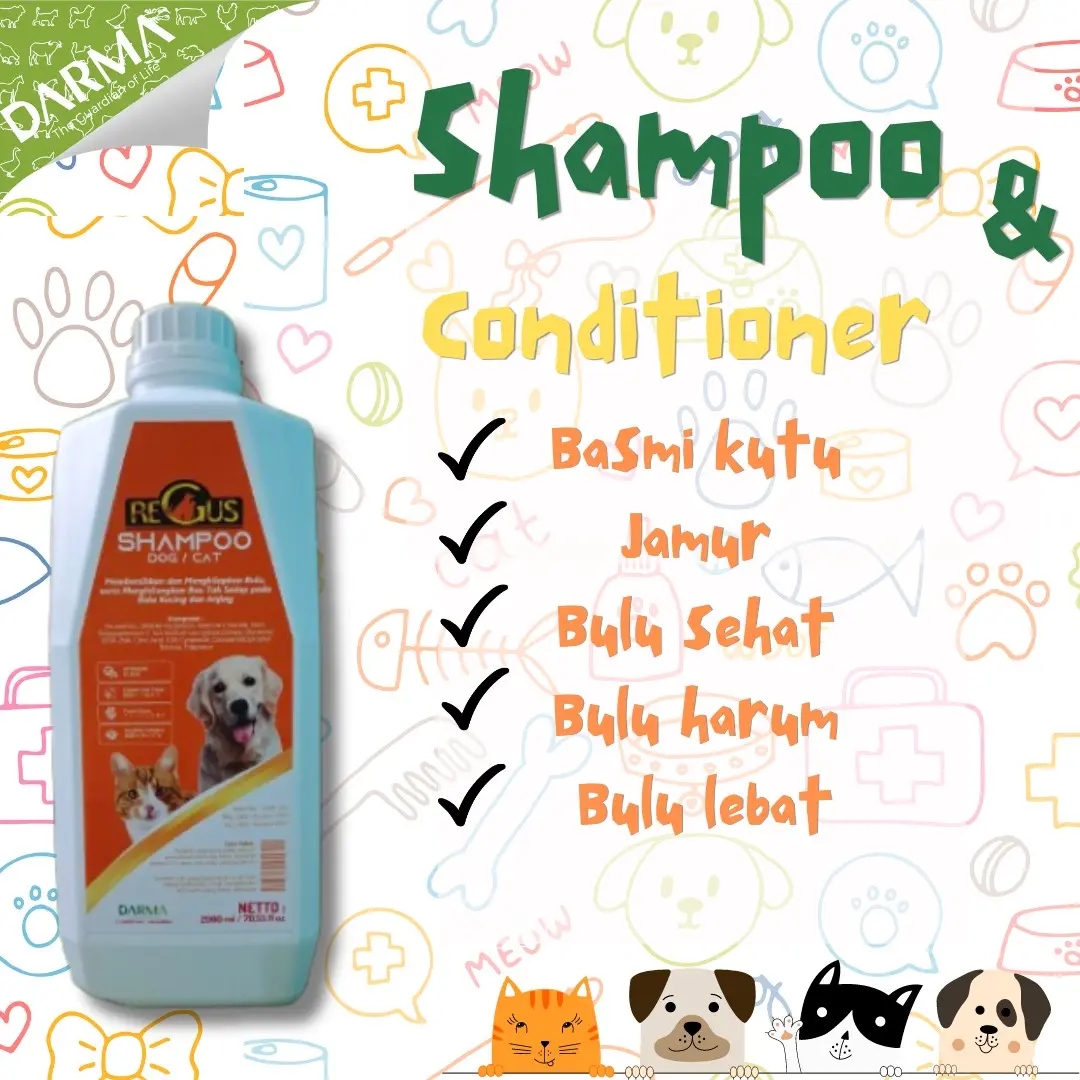 Shampoo REGUS untuk kucing dan anjing - 2 liter grooming cat's
