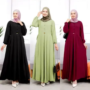 Gamis Amira Terbaru Crinkle Airflow Muat sampai BB 75kg Bahan Adem Jatuh Nyaman dan Kasual / gamis kondangan Muslim Panjang Variasi Wanita Bumil Dress Kancing Cantik